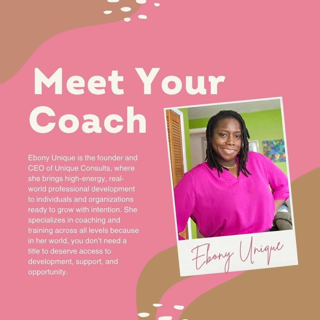 The image shows a photo of Ebony Unique, who will be coaching this class, and includes text describing Ebony.