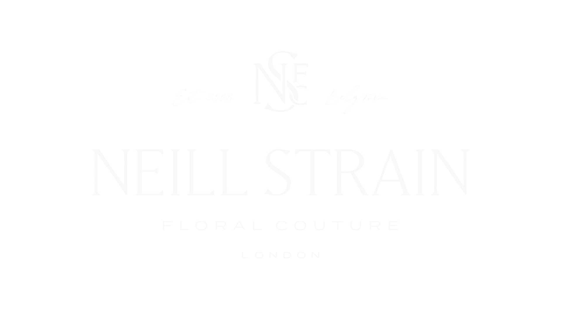 Logo for Neill Strain Floral Couture in London, with text indicating establishment since 2008.