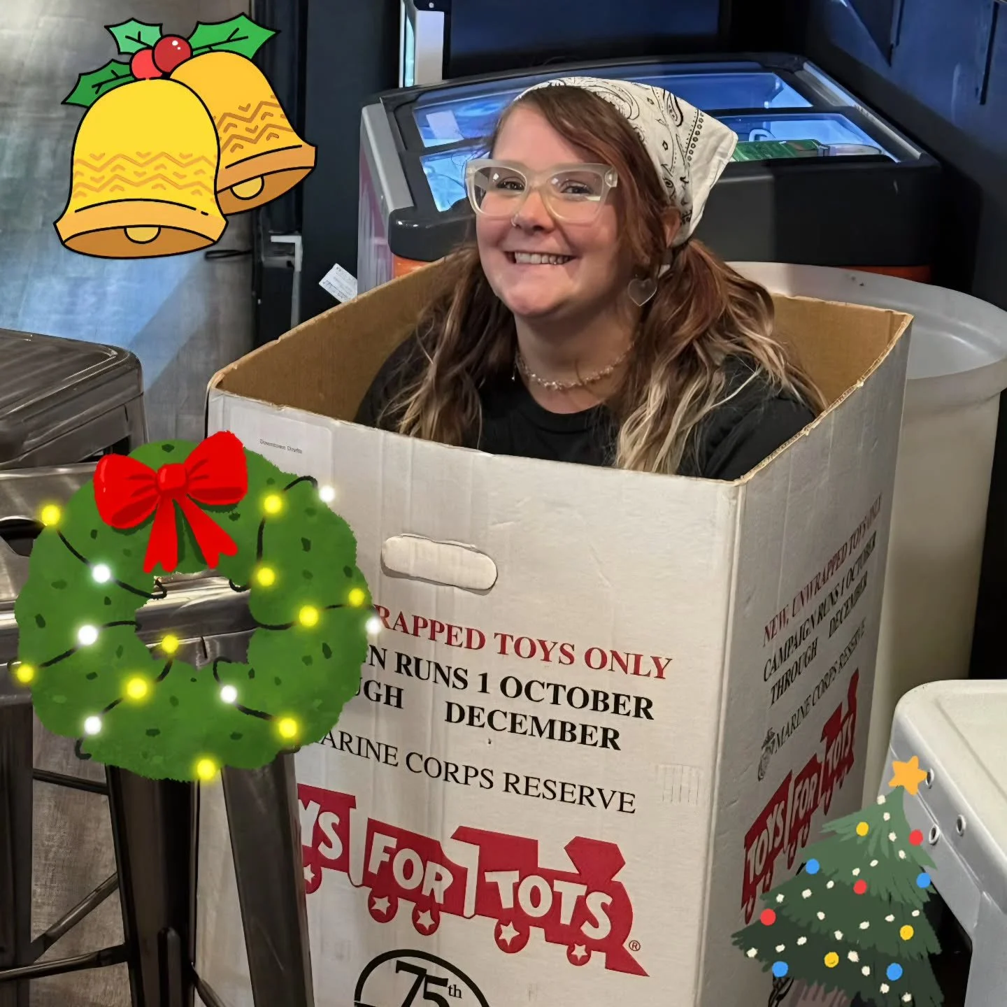 It's that time of year again! Help us get Cori out of the box by loading it up with Toys for Tots donations! Bring a toy, get a FREE sticker--and don't forget we still have our bin for the GA Mountain Food Bank, too. Let's come together for our amazi