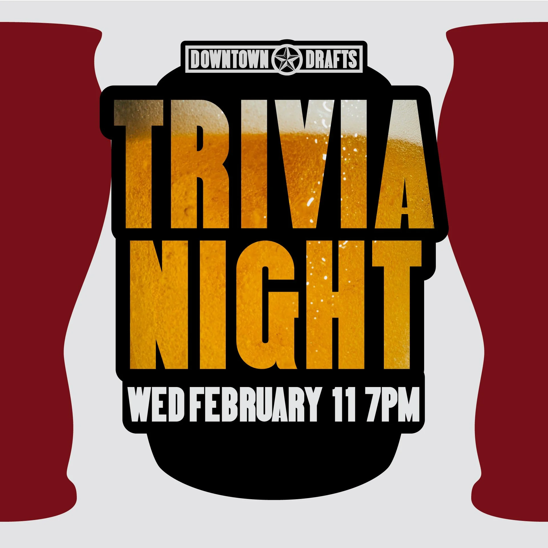 🧠🍻 General Trivia 🍻🧠
Wednesday, February 11th at 7pm

A little bit of everything, a whole lot of bragging rights, and REAL PRIZES for the winners! Grab your smartest friends, order a drink, and see who actually knows their stuff. Trivia kicks off