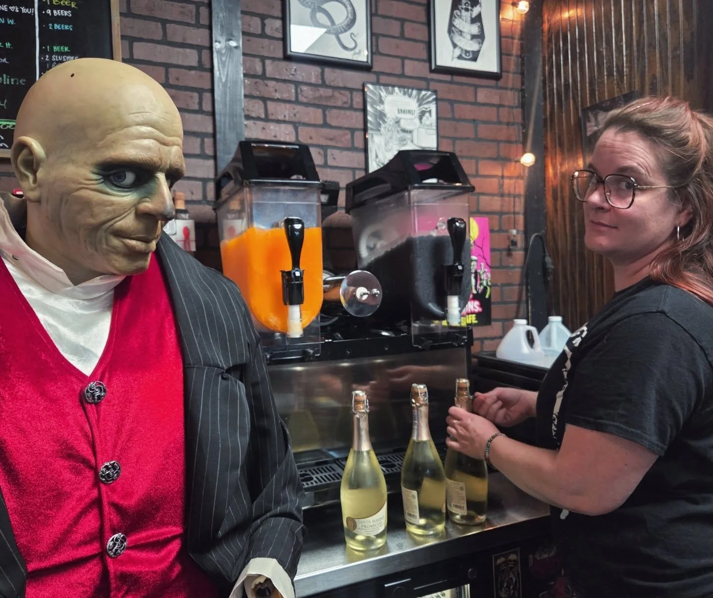 It's always spooky vibes at Drafts, and Shelley's slushies today are giving 🎃Halloween🎃

Come enjoy an Orange or Oops! All Berries wine slushy and reminisce on Adult Halloweens past (mark your calendars for October 24 🤫). But first, of course, get