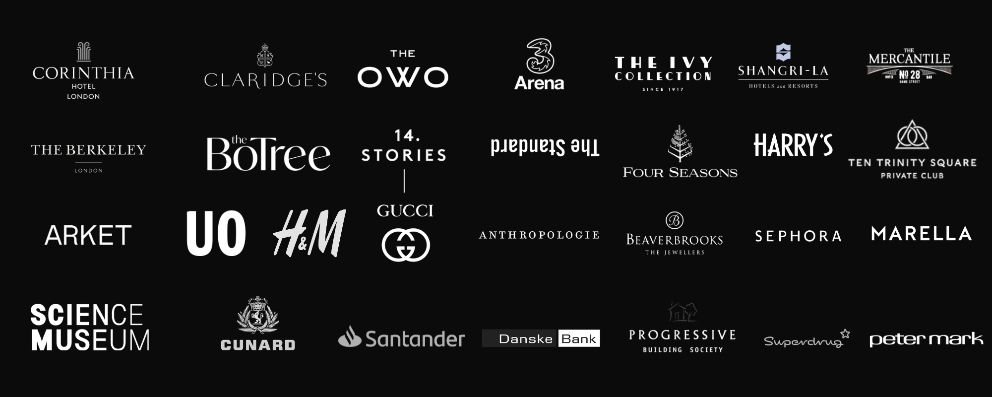  McCue clients including Corinthia, Claridge's, Urban Outfitters, Sephora and the Science Museum.
