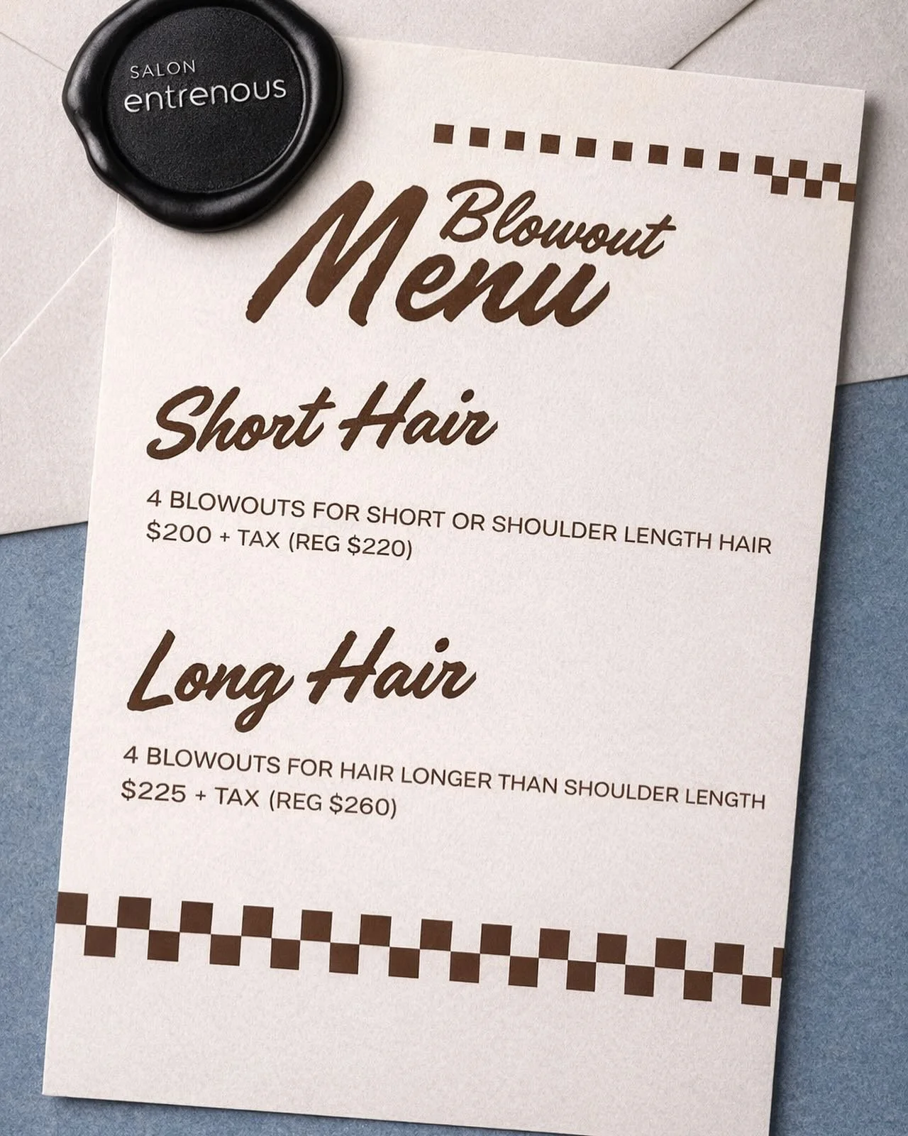 ✨ Blowout Packages Are Here! ✨

Limited quantities available and just in time to keep your hair looking polished all season long 💕

Blow Dry Package Special
4 blow dries for short or shoulder length hair
 $200 + tax
 

4 blow dries for hair longer t