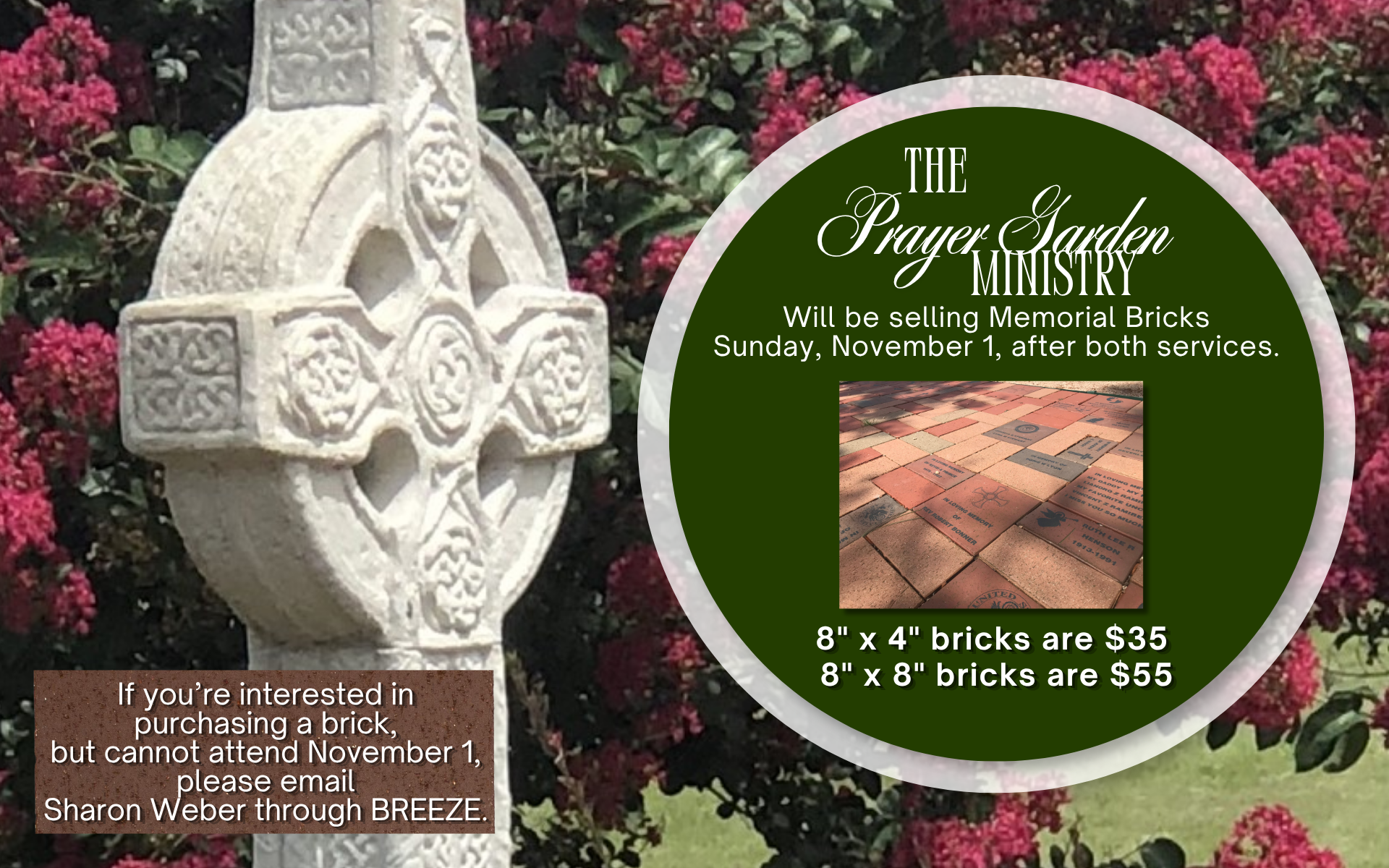 Memorial Bricks, Sunday November 1 after both services