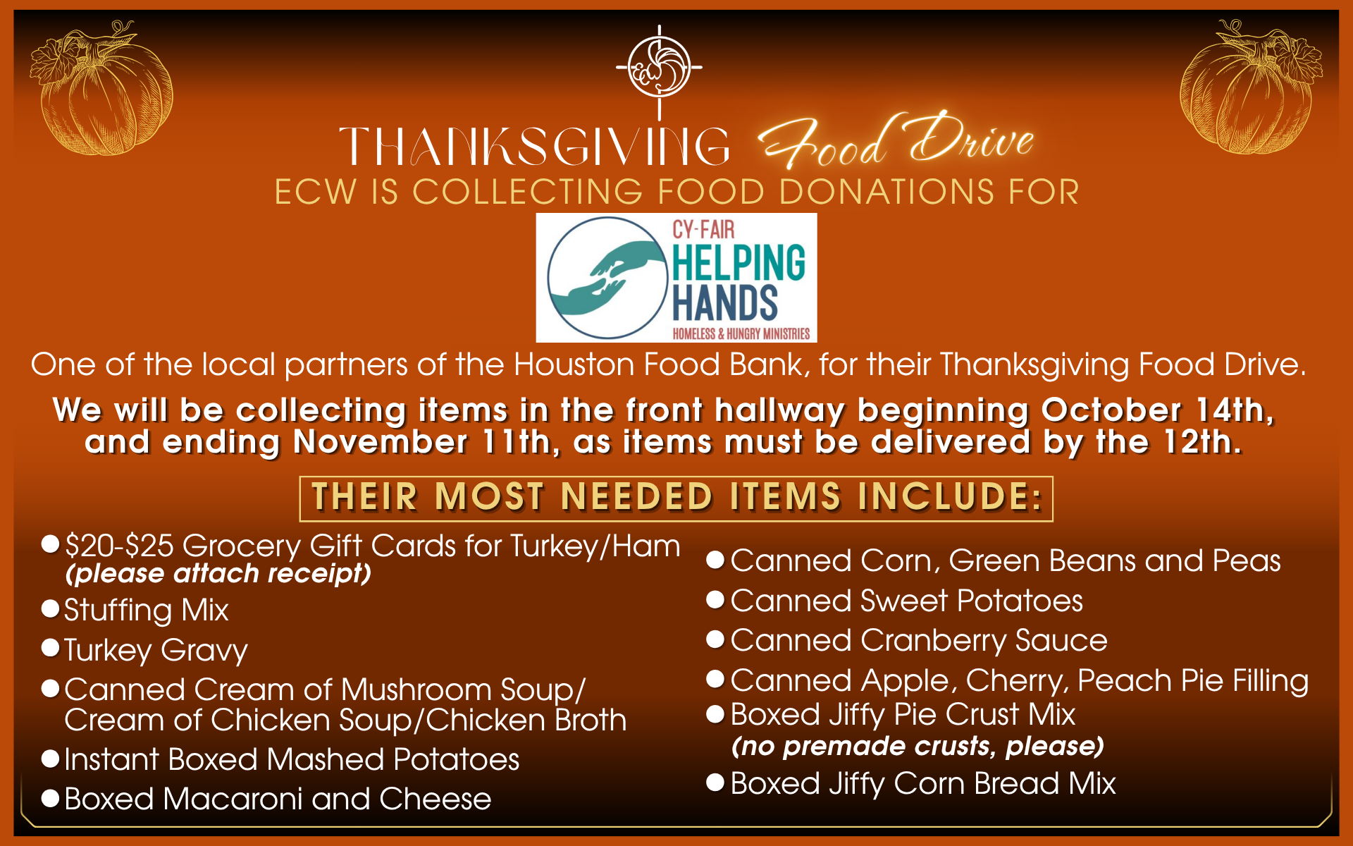 Thanksgiving Food Drive through November 11, 2026