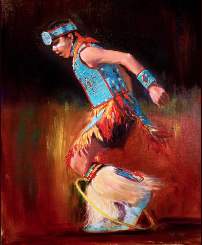 Brilliant Painting of colors with a young American Indian by Nori Thorne