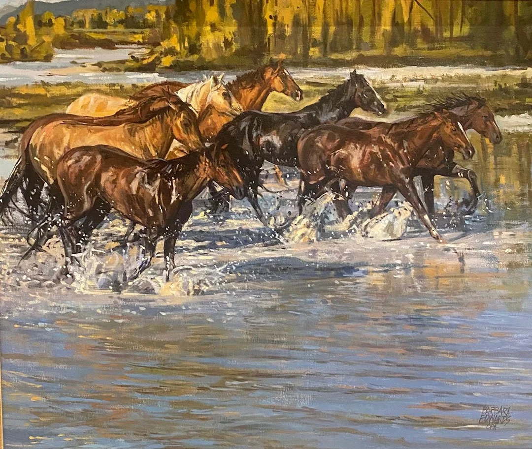Painting of wild horses crossed a river by Barbara Summers Edwards