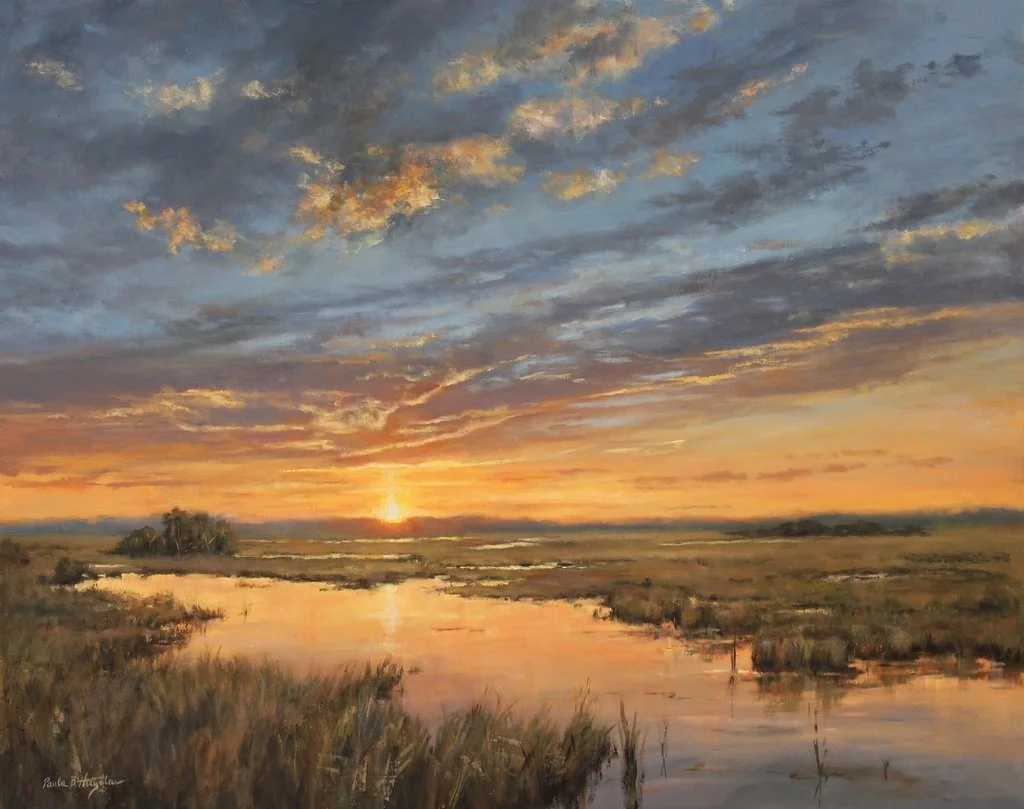 Painting of a marsh at sunrise by Paula Holtzclaw