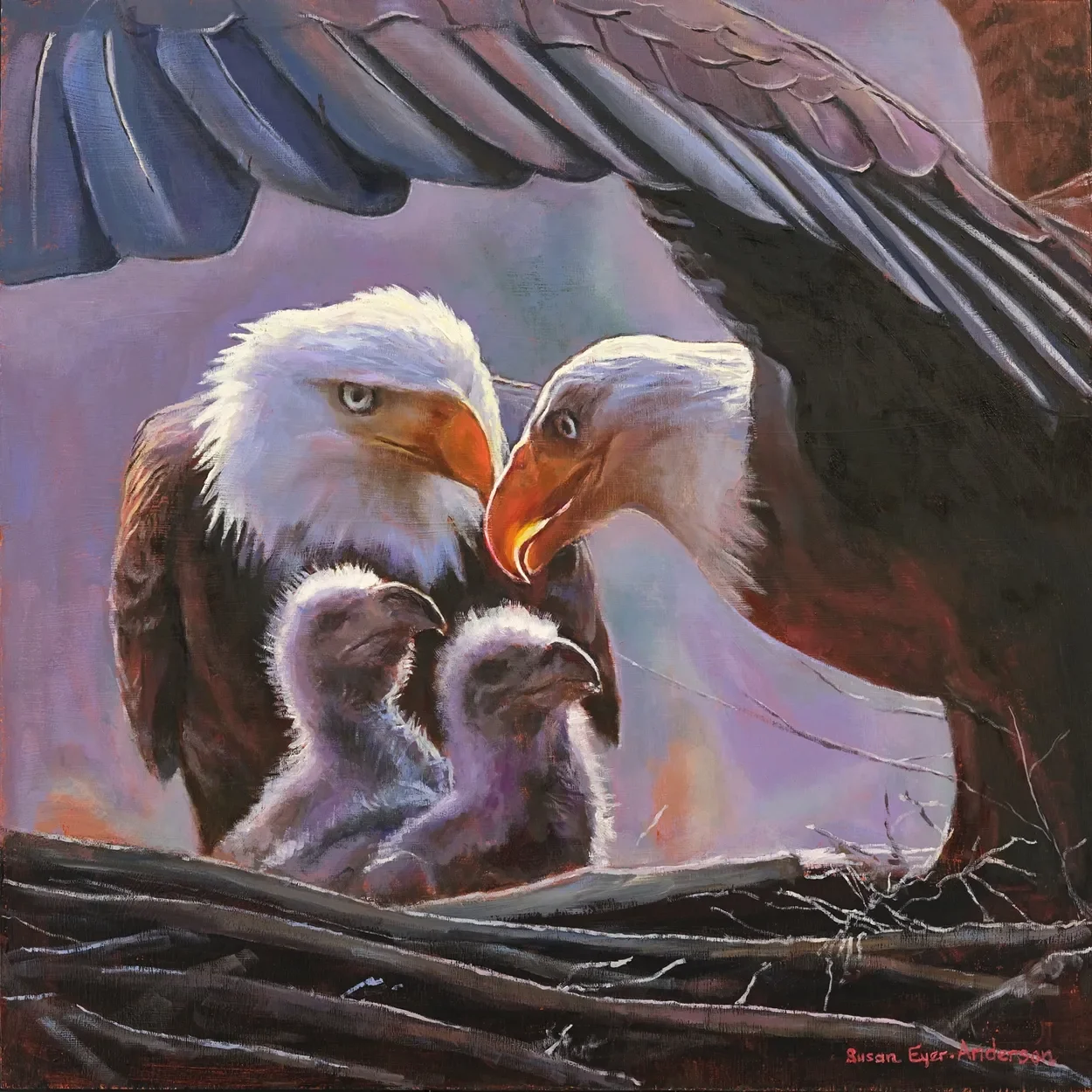Bald eagle couple with their eaglets by Susan Eyer-Anderson