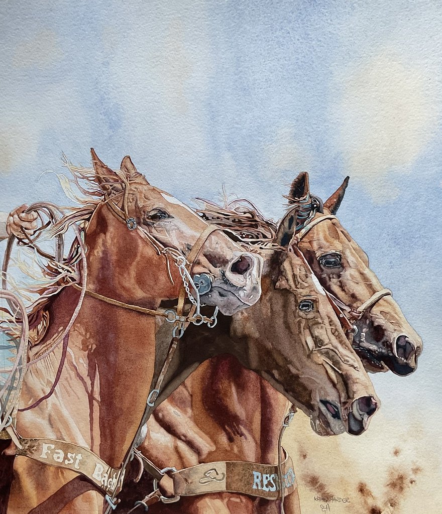 Three horses neck to neck