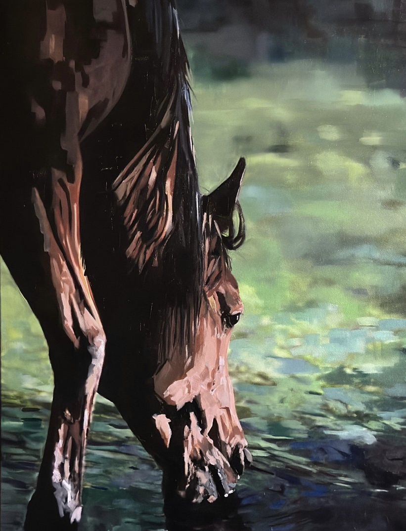 Painting of  horse grazing in the grass by Doris Hubbell.