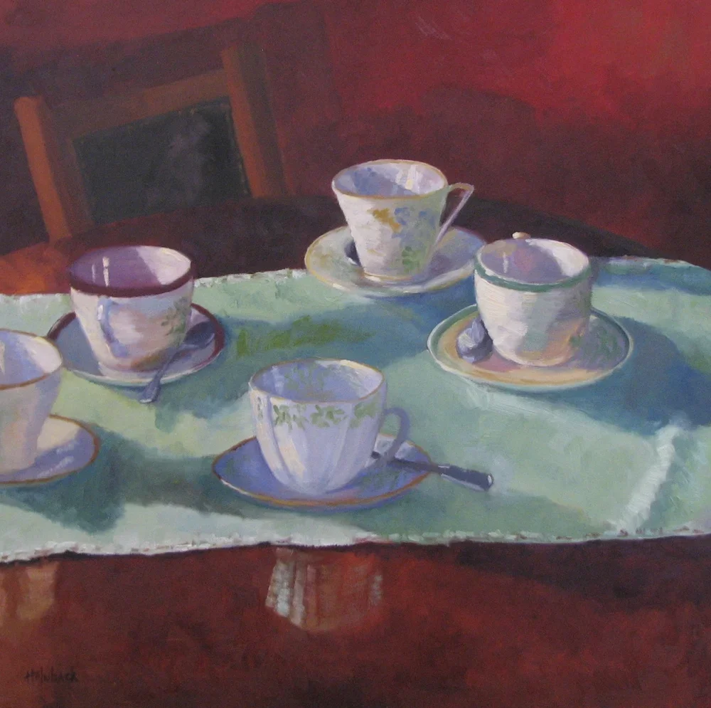 still life painting of tea cups by Pam Holnback