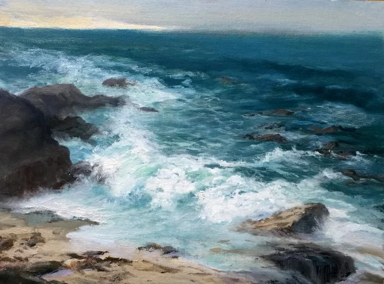 Overcast coastal scene painting by Grace Schlesier