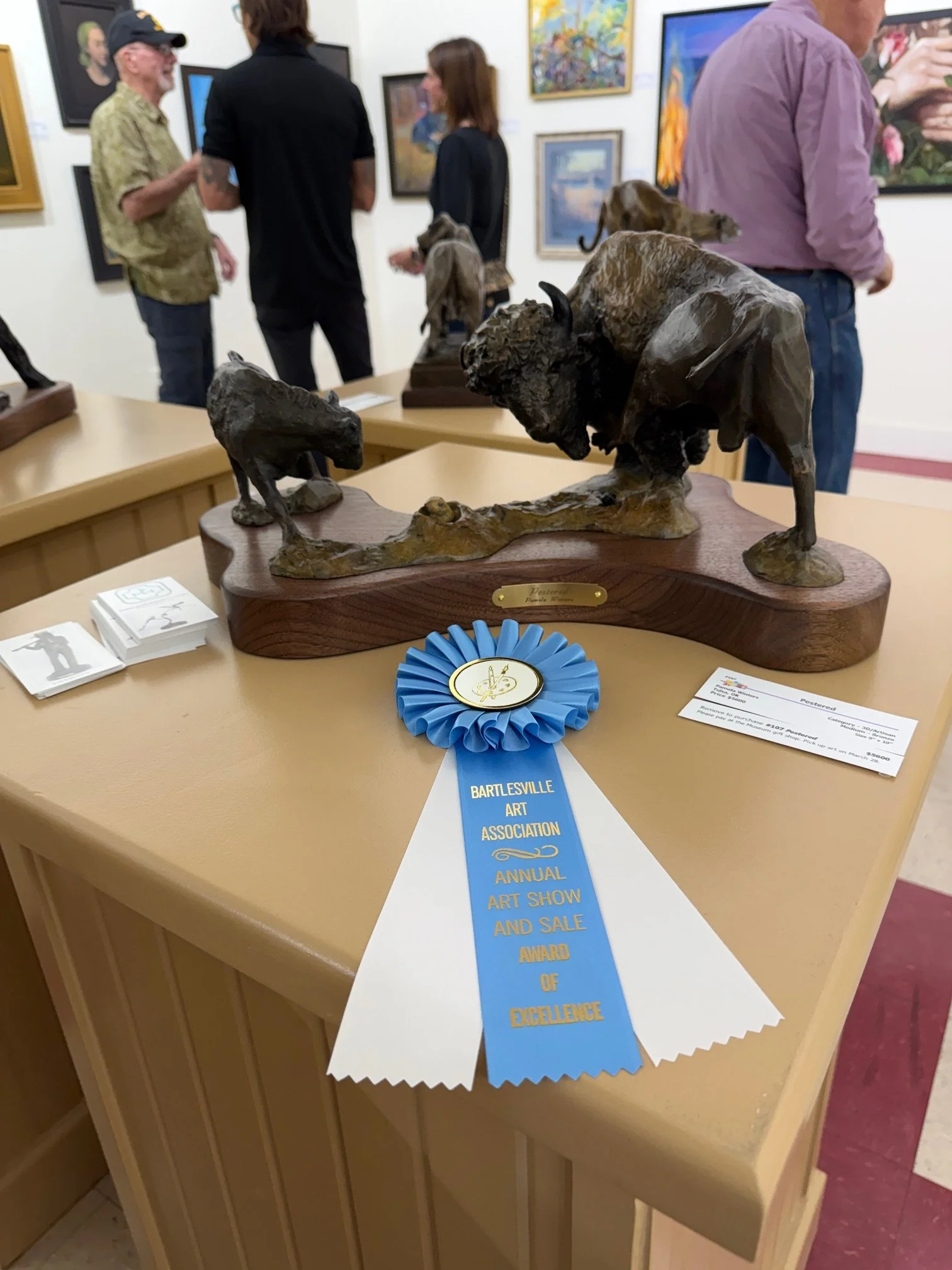 Pamela Winters Award of Excellence sculpture of Buffalo at the Bartlesville Art Association at Woolaroc Museum The Bunkhouse