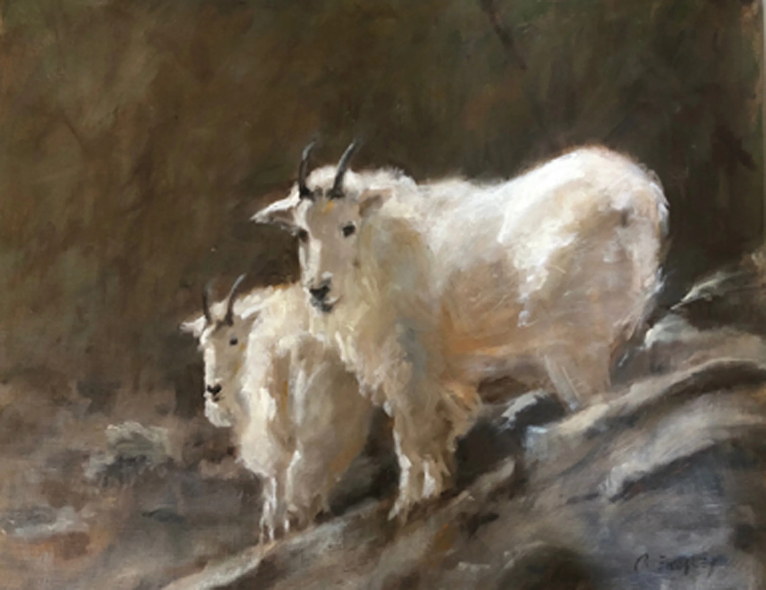 Painting of mountain goats by Beverly Endsley