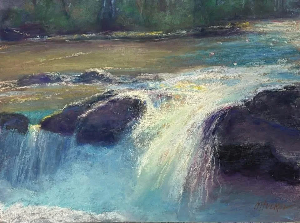 Waterfall pastel painting by Margi Tucker