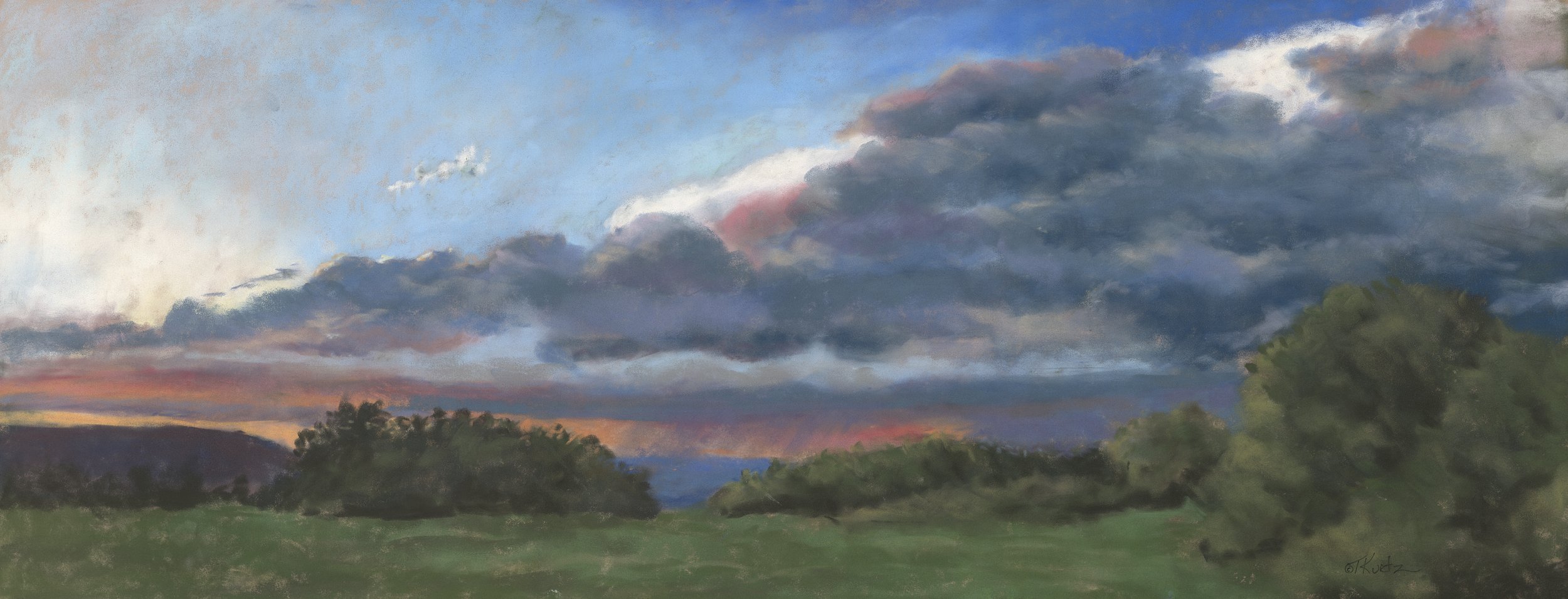 Pastel painting of a sunset by T. Kurtz