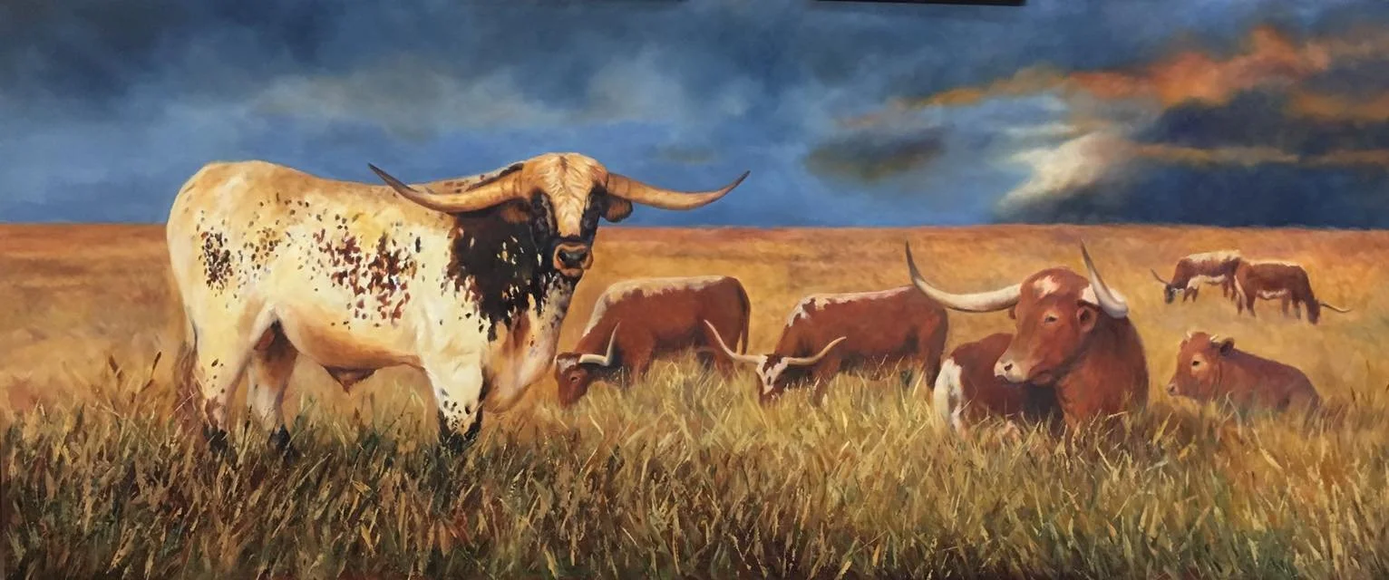 Painting of longhorn cattle by Becky Hicks