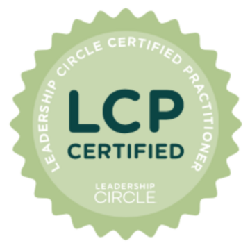 Green badge with text indicating 'Leadership Circle Certified Practitioner' and 'LCP Certified' in the center.