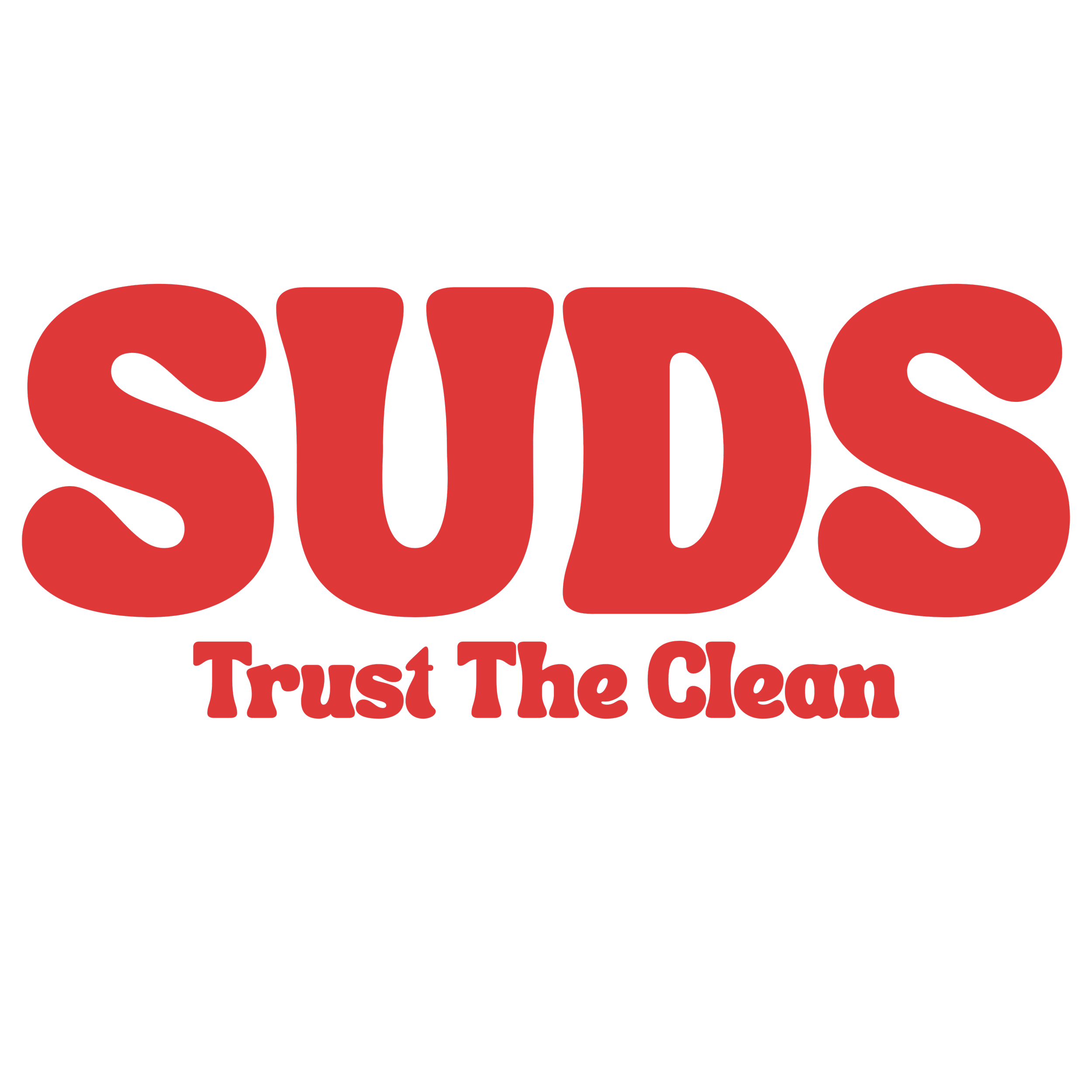 Black background with red text that reads "SUDS" and smaller red text below that says "Trust The Clean".