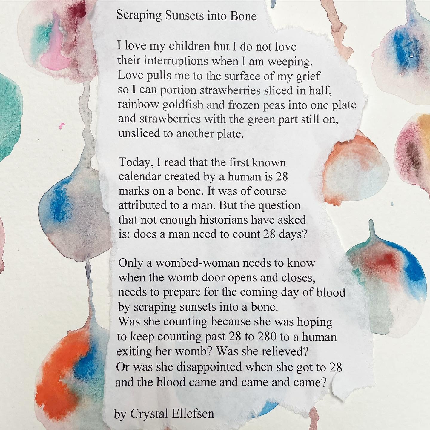 Today I read something @katejbaer shared in her stories and could not stop thinking about it, then those thoughts turned into a poem. 

&mdash;&mdash;&mdash;&mdash;

Scraping Sunsets into Bone

I love my children but I do not love
their interruptions