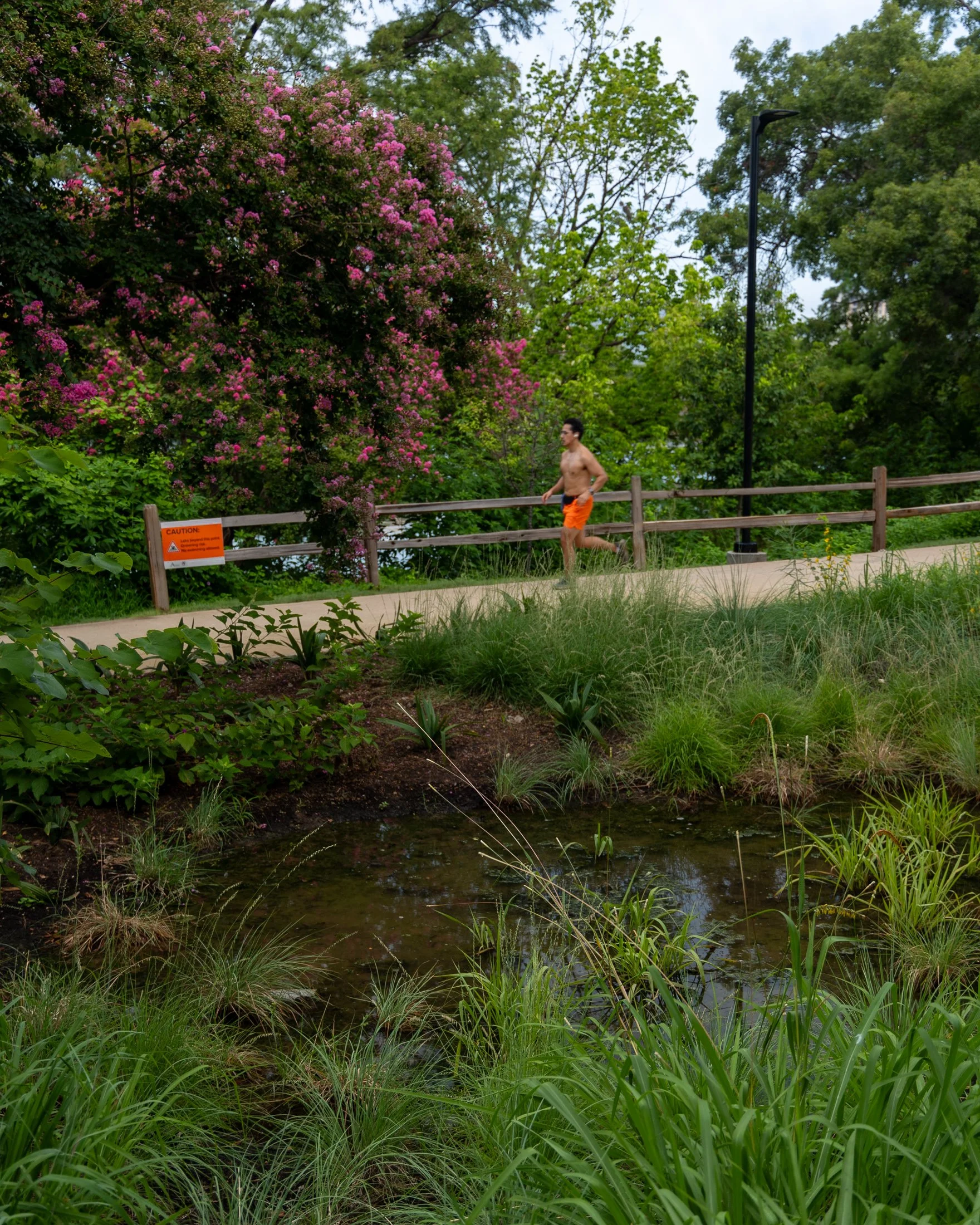 Waterfront design, native landscaping, xeriscaping, low maintenance, native plants, running trail, exercise