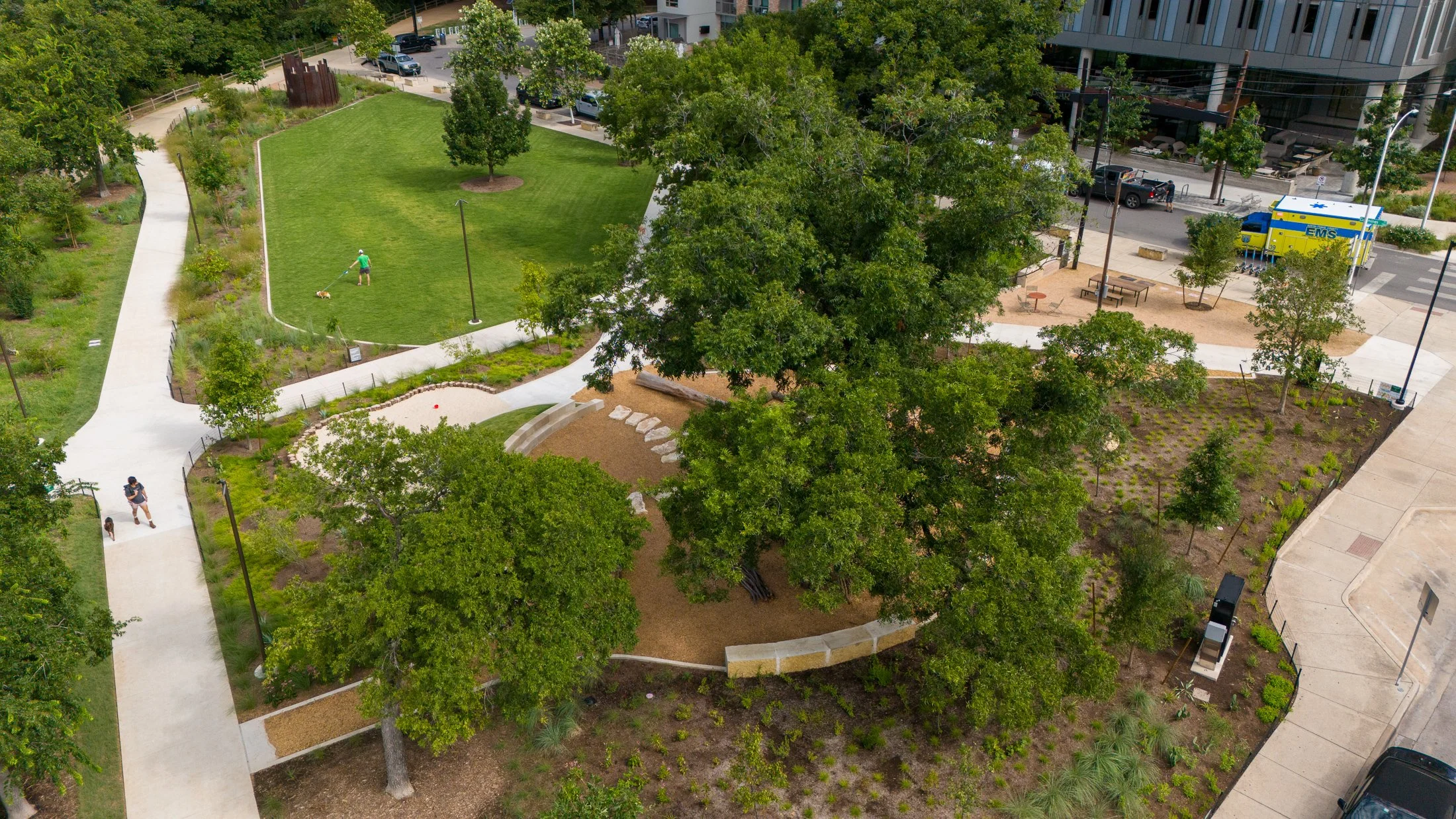 Waterfront design, native landscaping, xeriscaping, low maintenance, native plants, running trail, exercise, nature play