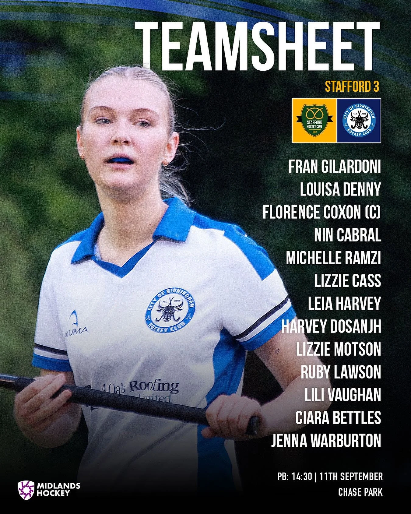 🔥📣 TEAMSHEET 📣🔥

Our squad for tomorrow against Stafford Hockey Club at 2:30pm! 

If you would like to join us just drop us a message ☄️🔥 Or if you&rsquo;d like to come along and support we would love that too! 

#letsgocob