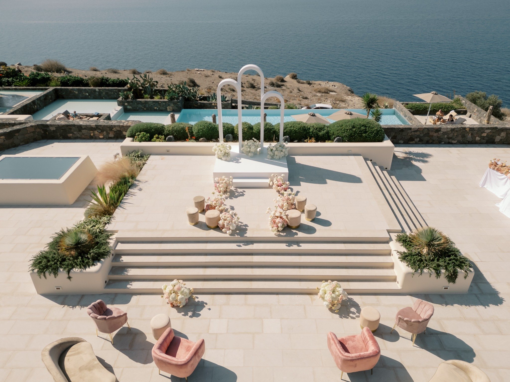 Luxury wedding venue in Greece with sea views and elegant ceremony setup