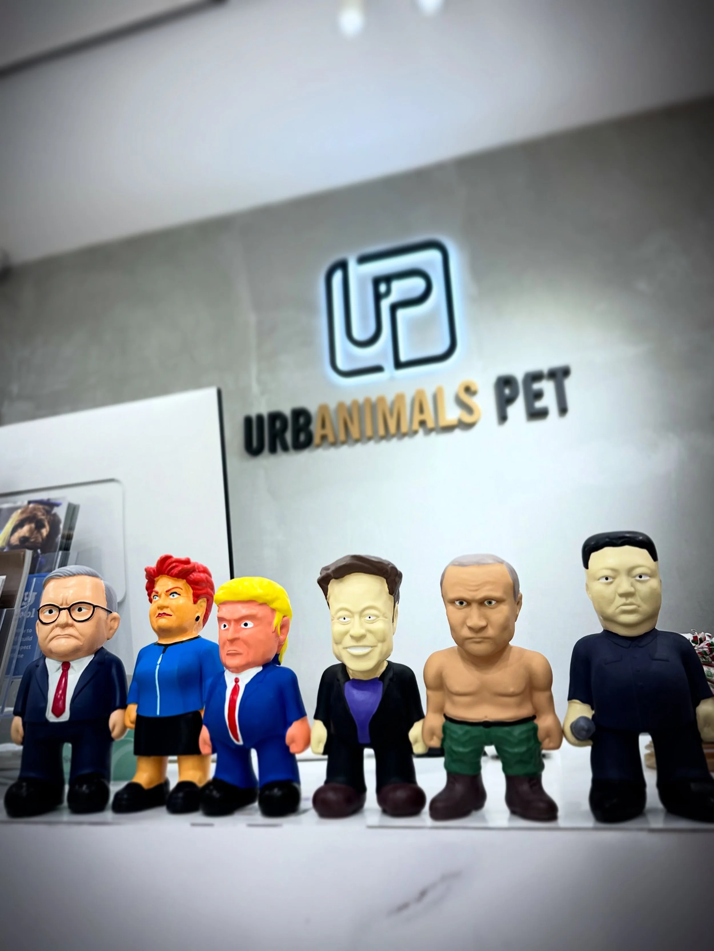 🚨 BREAKING NEWS: The chew-nited nations have arrived!!

Albo, Pauline Hanson, Trump, Elon, Putin &amp; KJU&hellip; all under one roof, and for once, nobody&rsquo;s talking&hellip; LOL 😂

Freshly landed at Urbanimals Pet Zetland, where your dog can 
