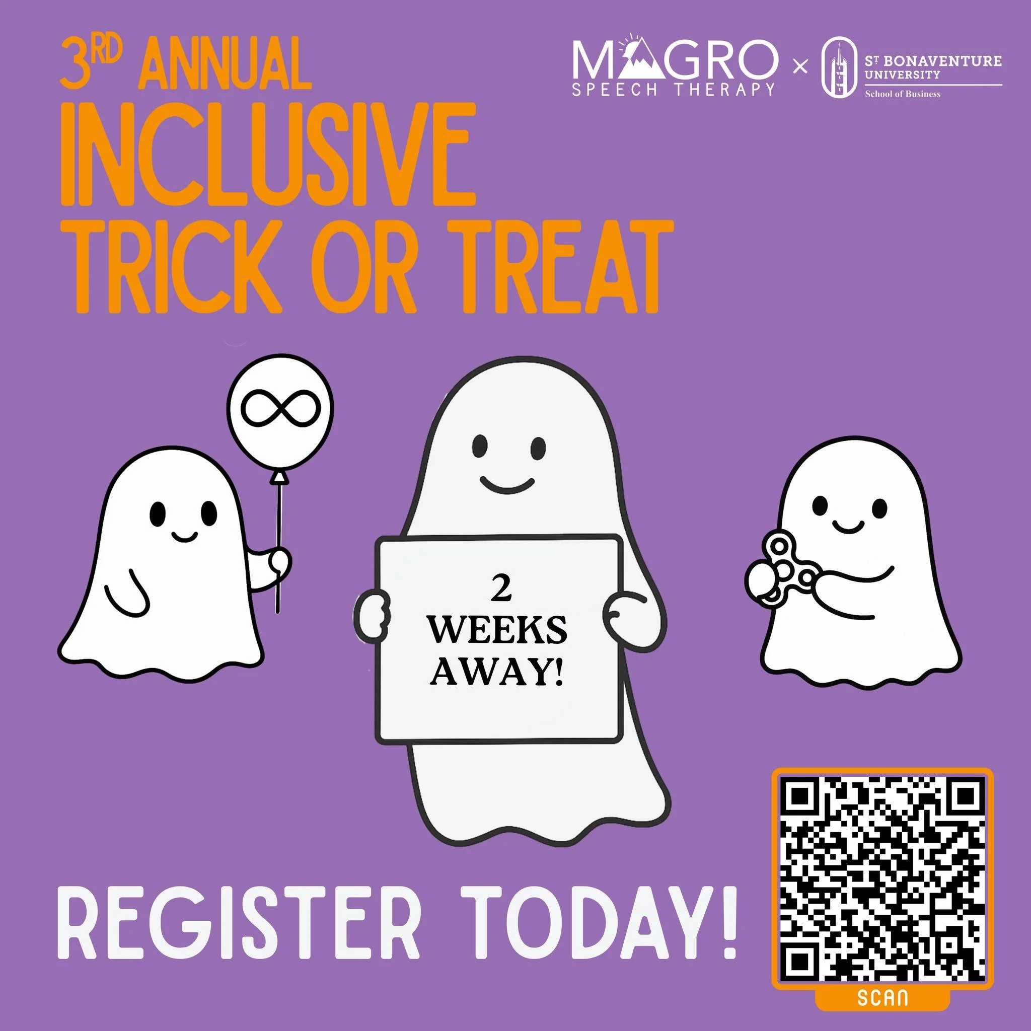 👻 BOO! Only 2 weeks to go until Inclusive Trick or Treat! We're so excited to welcome children with special needs and their families and friends to our sensory-friendly and accessible celebration! There will be both edible and non-edible treats, acc