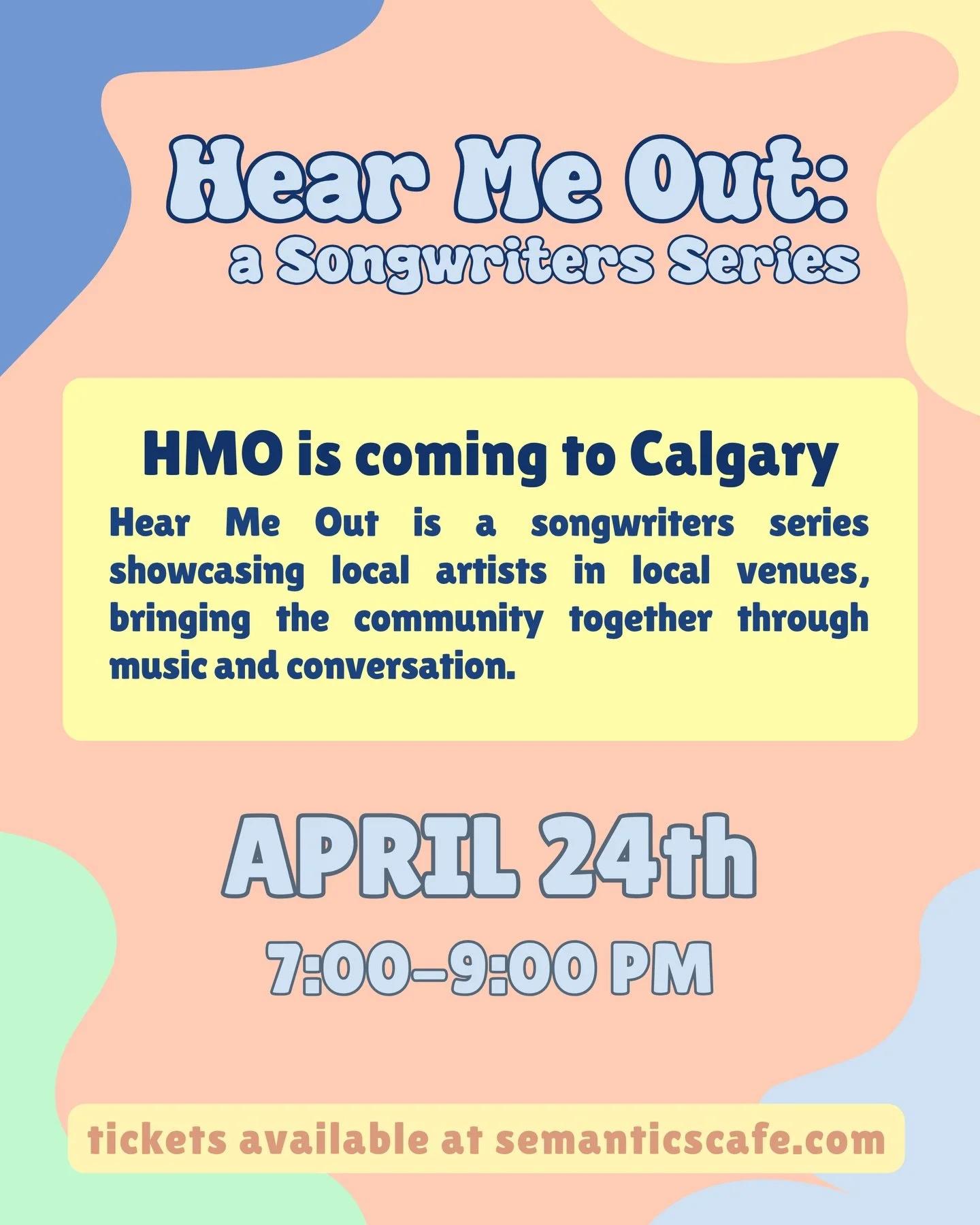 Show announcement!! Hey Calgary!! ✨

Brett McCrady x Kailee Duggan x CELIN 

Hear Me Out is a brand new platform dedicated to showcasing indie artists through live music pop-ups! 

This show is going to be special.

📆 Friday April 24th
⏰ doors at 6P