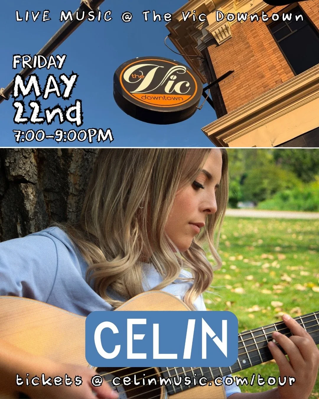 📣 Hey Kamloops 

In the mood for some live music to kick start your weekend? 

My name is CELIN and I&rsquo;m on tour!! Come catch a show at The Vic Downtown tonight if you&rsquo;re in the mood to heal your soul a little ✨

📆 Friday May 22nd 
⏰ 7:0