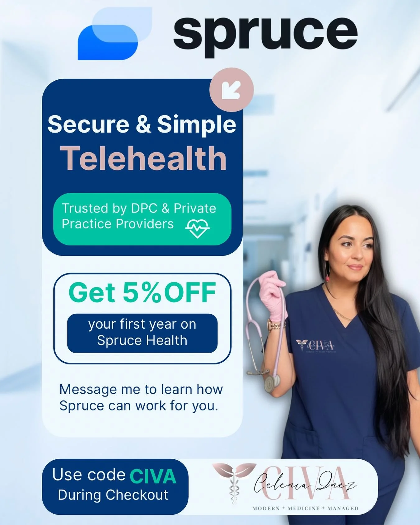 Hey providers! 👋🏼Have you tried Spruce Health yet?

It&rsquo;s one of my favorite tool for secure, simple telehealth - and I&rsquo;ve got something special for you! 
 
New to Spruce?
Spruce is a secure, HIPAA-compliant telehealth platform that help