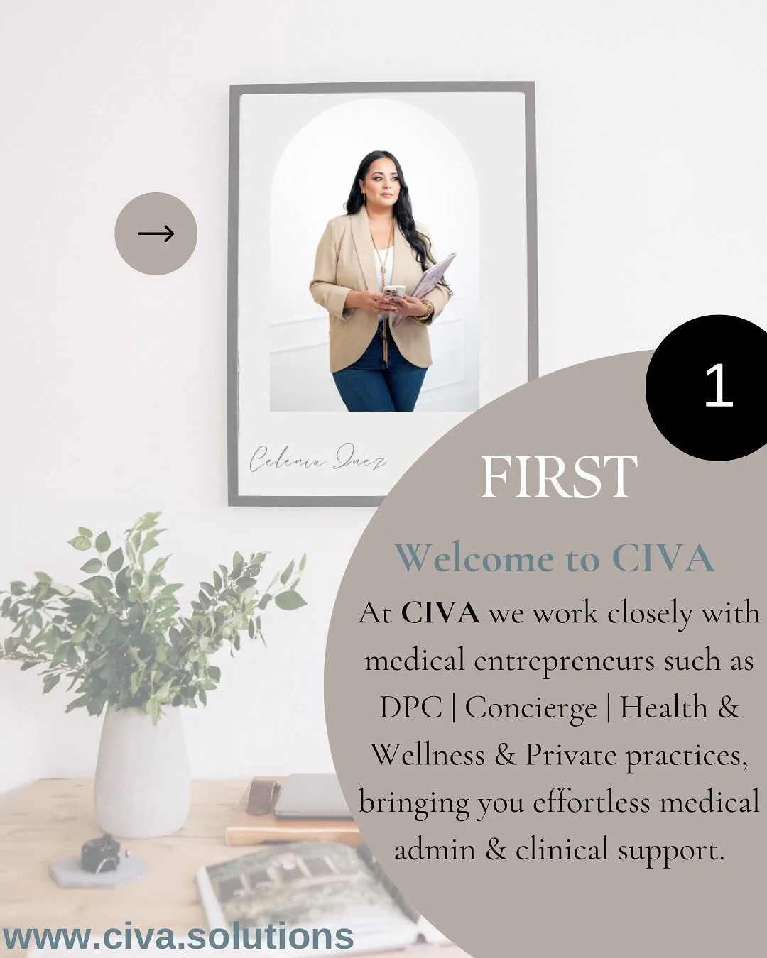 Welcome to CIVA, LLC!
I&rsquo;m so glad you&rsquo;re here.

I&rsquo;m Celenia Inez, the founder of CIVA~a bilingual VA agency created specifically to support independent physicians, Direct Primary Care providers, and private practices.

With over 25 