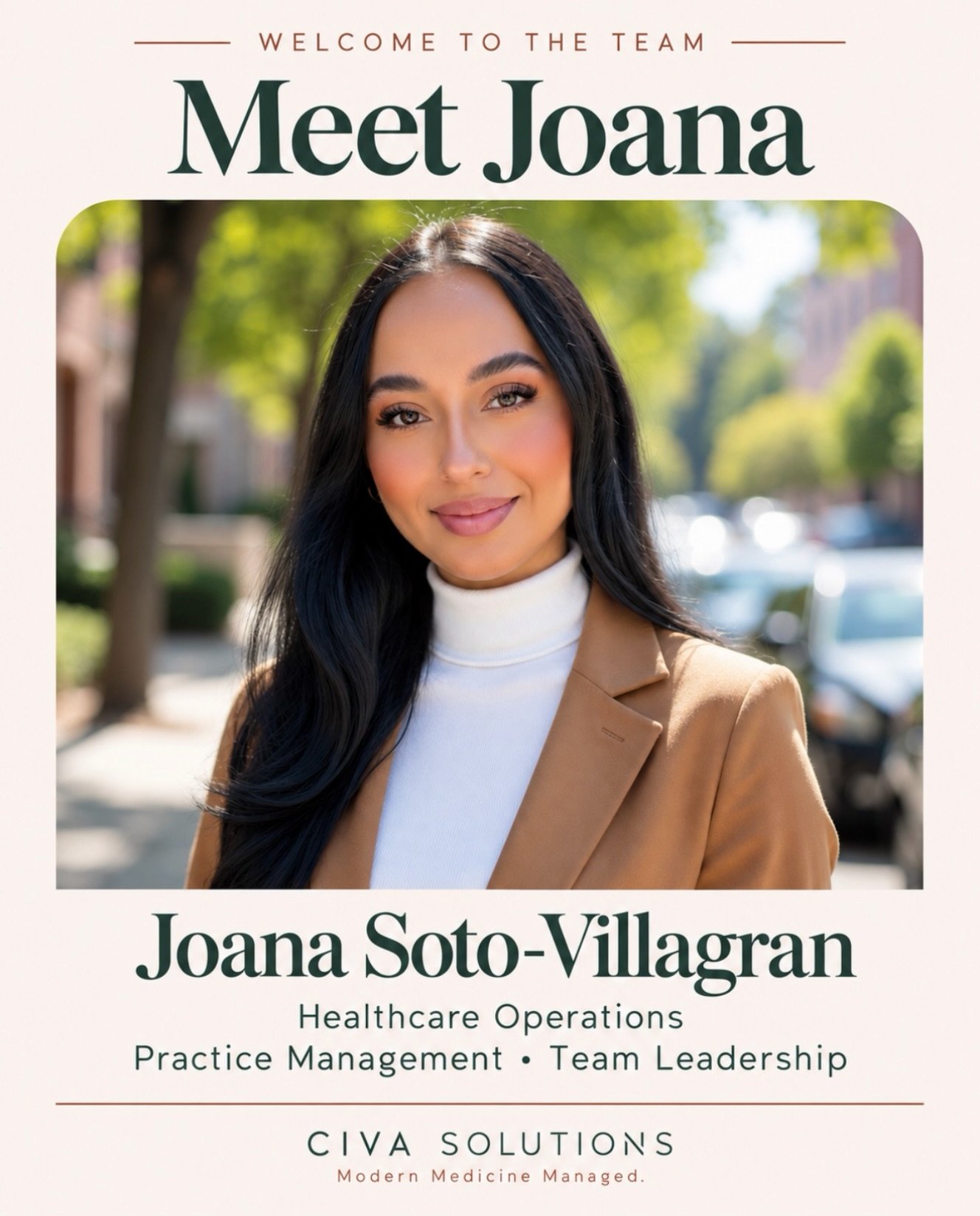 Meet Joana Soto-Villagran! 

We&rsquo;re so happy to welcome Joana to the CIVA team!

With over 10 years in healthcare, Joana brings experience in practice management and team leadership-and a love for helping people work better together. Her leaders