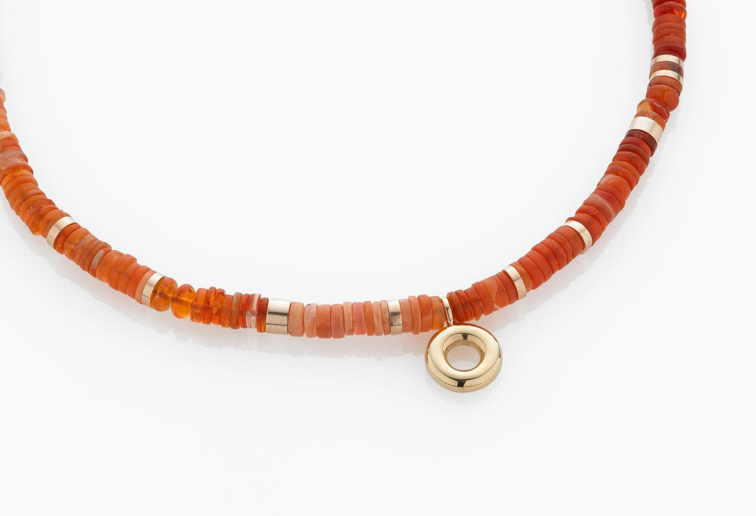 Fire Opal and 9ct Yellow Gold Necklace - close up.jpg