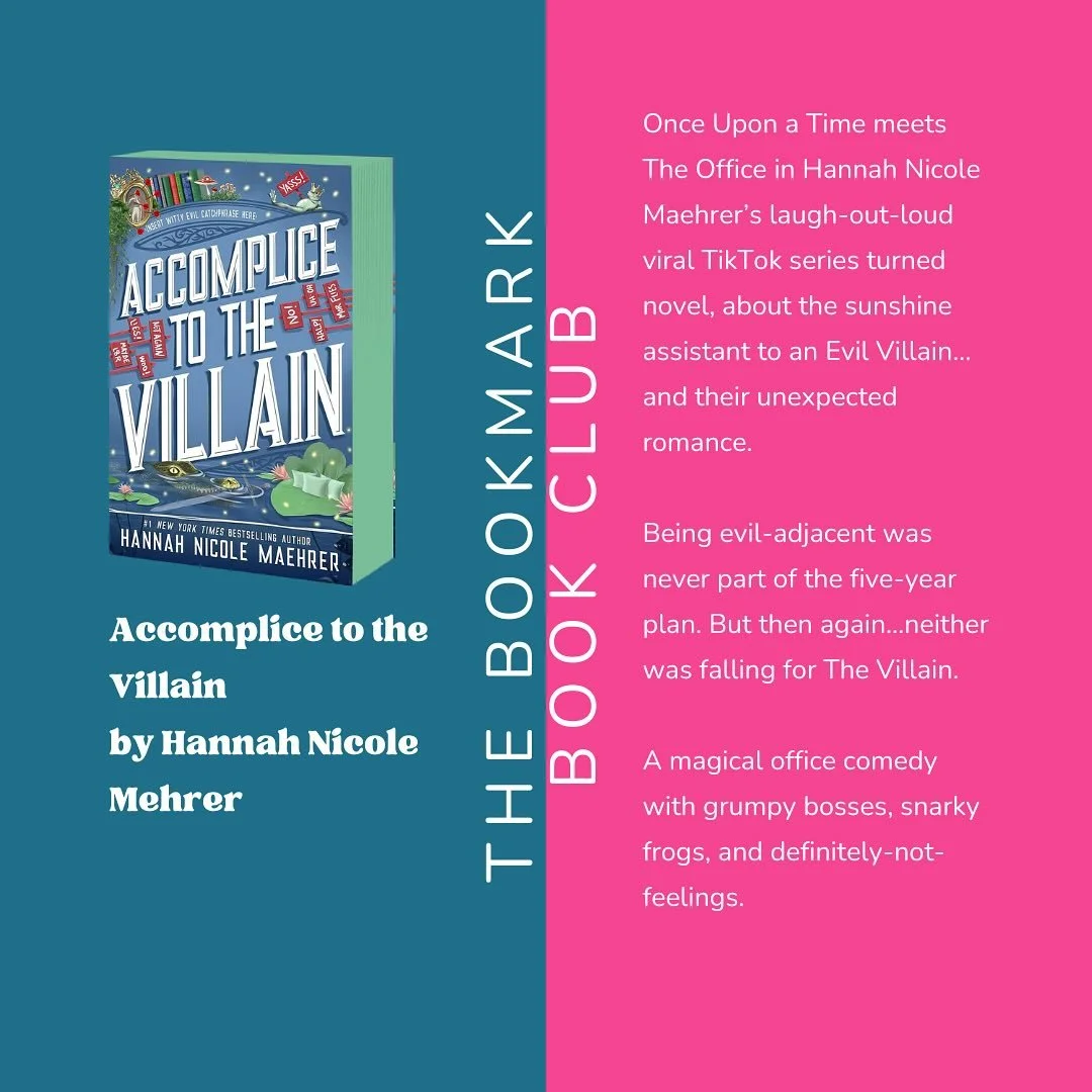 I'm a little behind on our new book club book for the month 😅 but to be fair, I was reading it! 

Accomplice to the Villain by Hannah Nicole Maehrer is the third book in her romantic fantasy series that's been wildly popular on BookTok! 

You'll fin