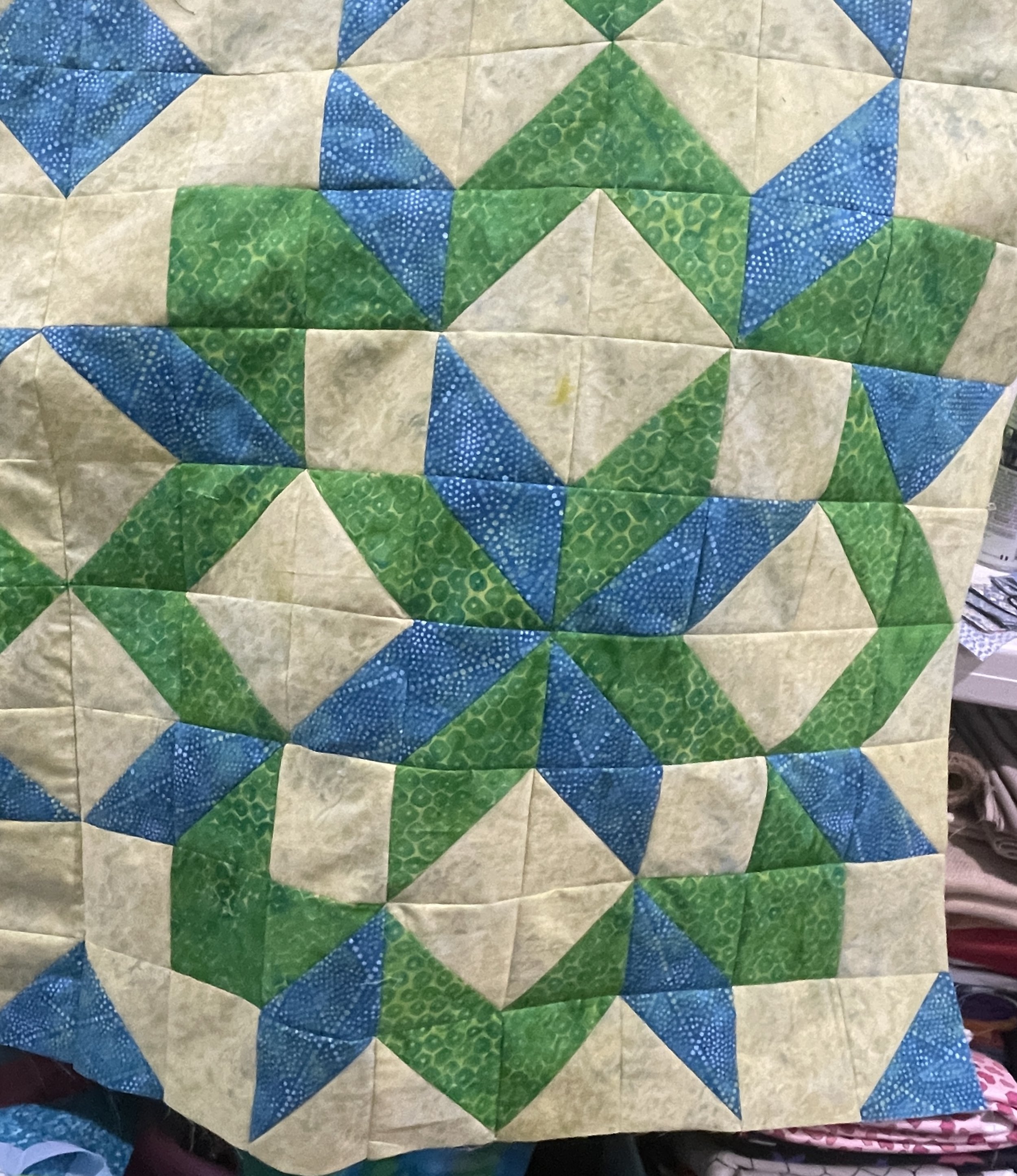 One of the blocks for another quilt. The finished quilt will be featured soon.