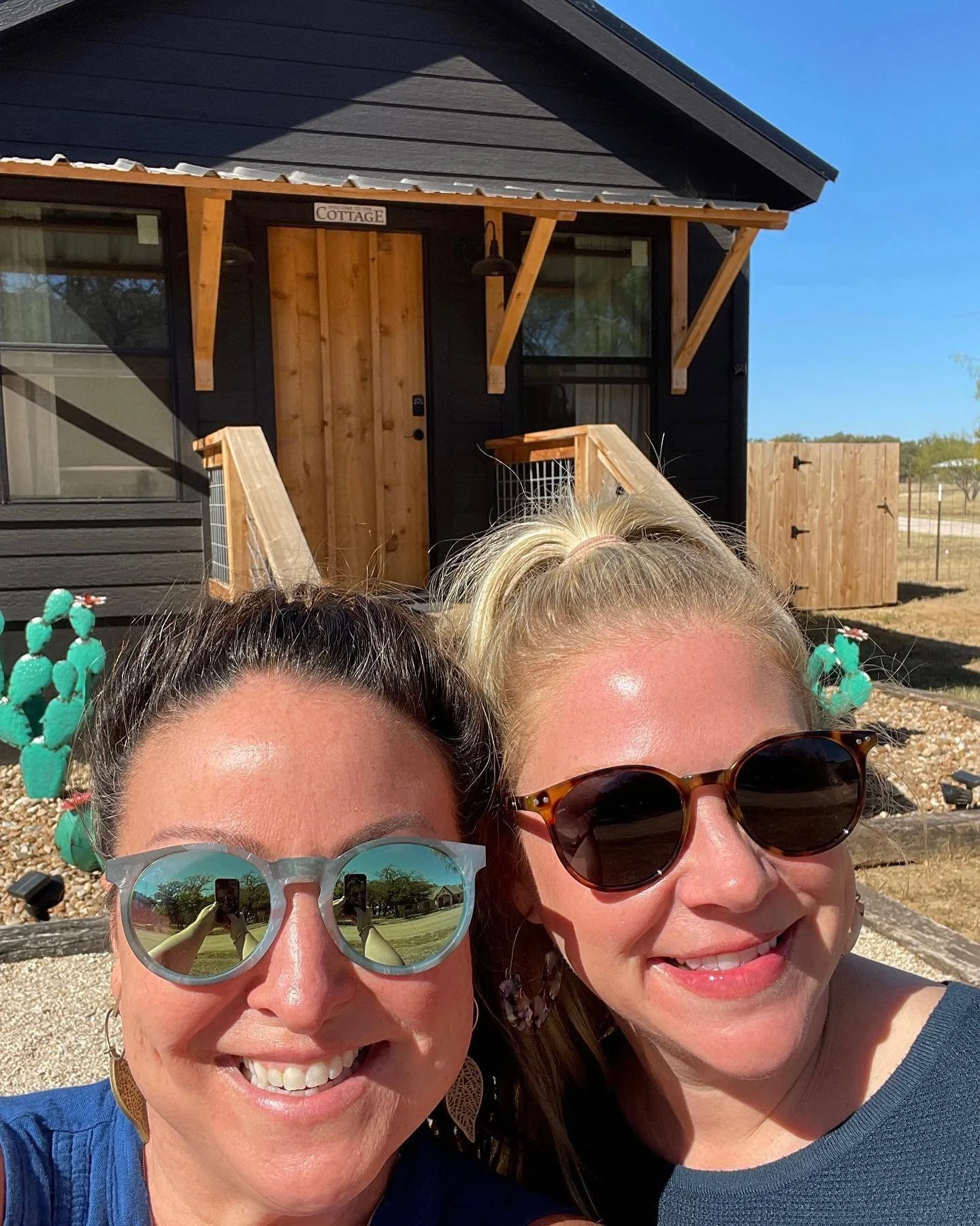 With my sister at a rustic little cottage on a ranch with alpaca in an outdoor hot tub under a sparkly, starry sky.