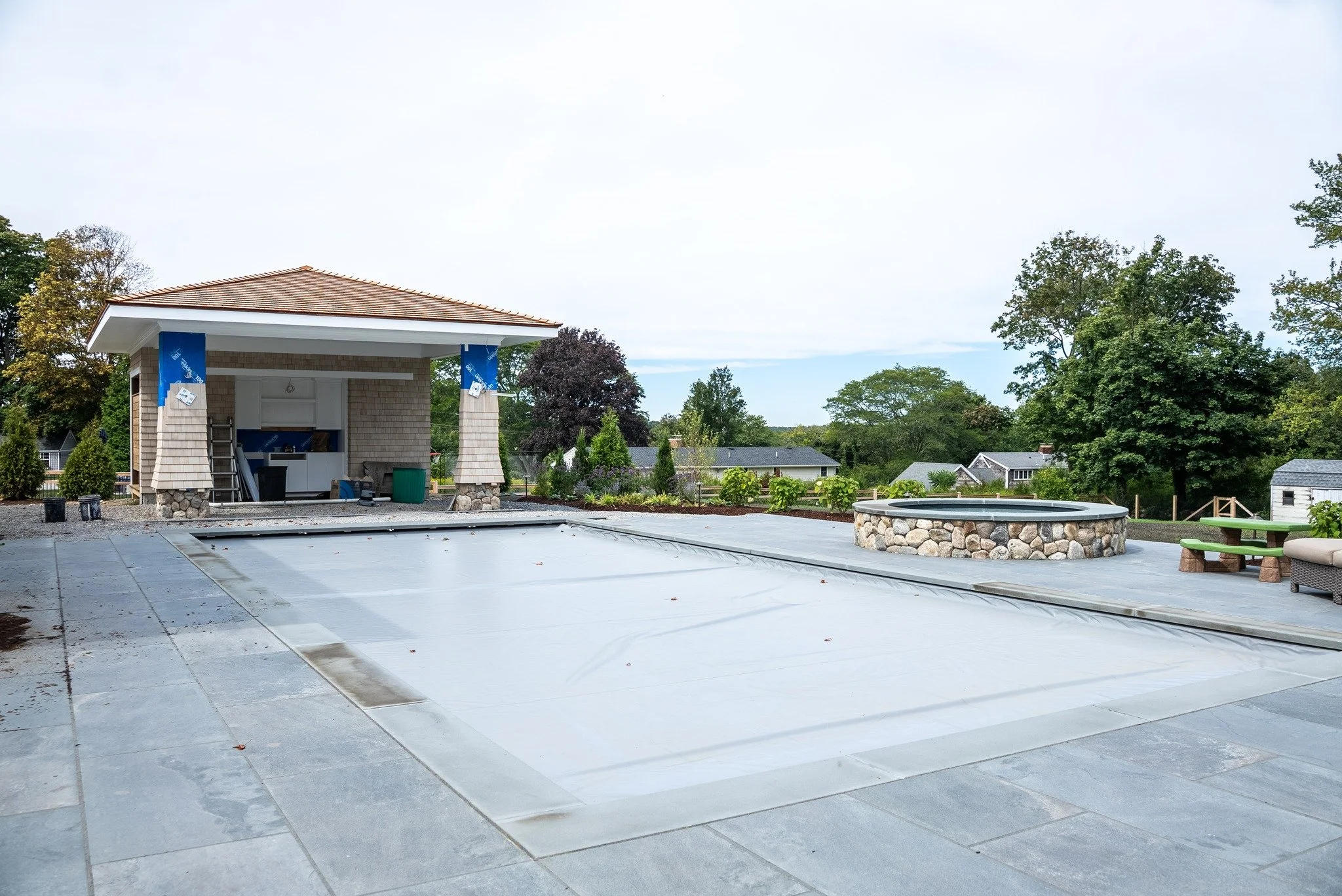 When the &ldquo;backyard project&rdquo; turns into everyone&rsquo;s favorite summer destination 🏖️
.
We&rsquo;re in the middle of bringing this dream setup to life &mdash; a custom pool, full pool house, and plenty of outdoor space built for lazy we