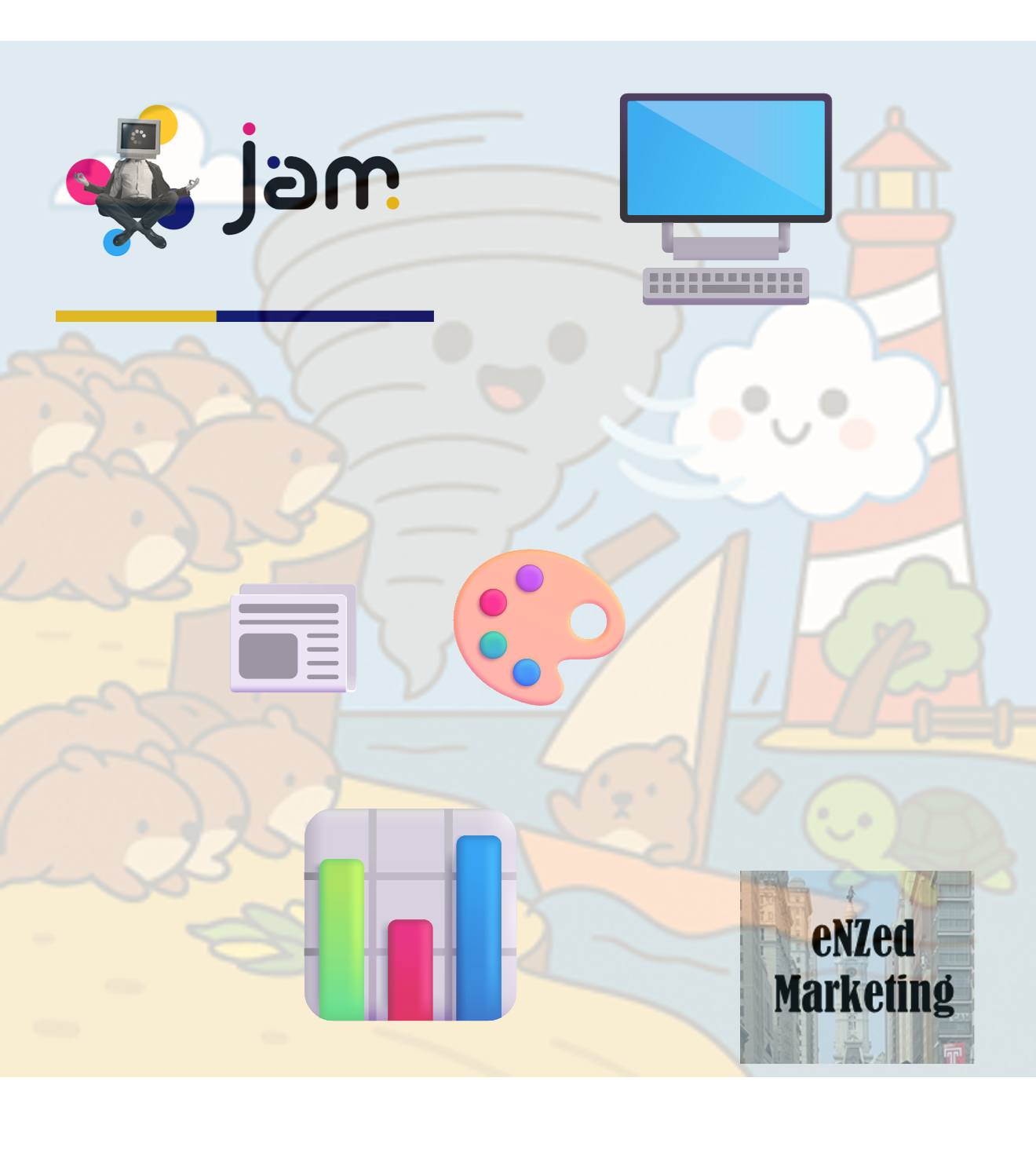 Image of emojis and partner logos showing Jam Creative and enZed marketing