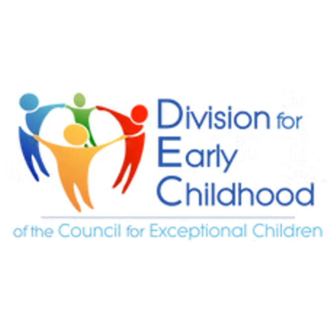 Logo for the Division for Early Childhood of the Council for Exceptional Children, featuring colorful stylized figures holding hands in a circle with text.