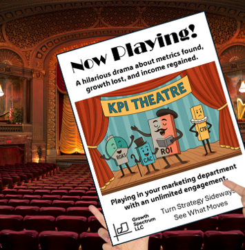 A fake picture of somebody holding a playbill for KPI theatre in a theatre.