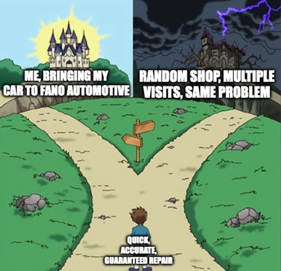 Which path is your car on right now? 🧐

Don&rsquo;t let your wallet suffer from guesswork ‼️💯

Call us to book with the team that knows the difference. 👇 

Fano Automotive 
📞 (973) 891-3137 
📍 94 E Dewey Ave, Wharton, NJ 07885 
💻 www.fanoautomo