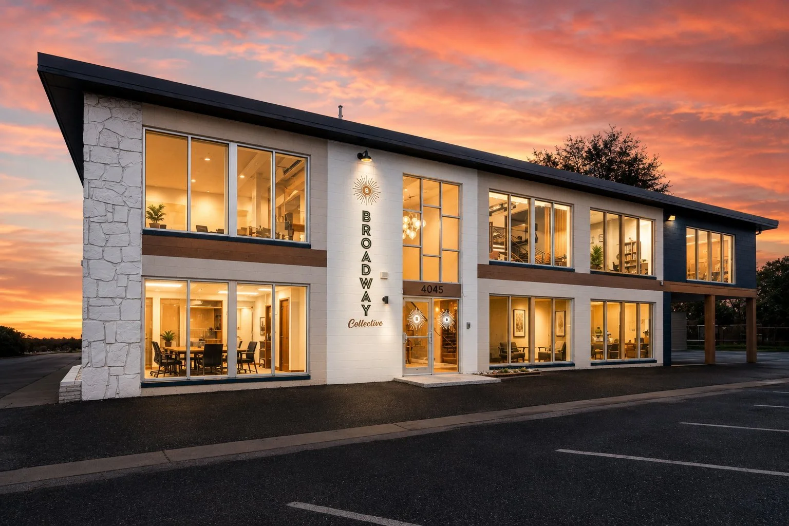 Broadway Collective Building Exterior - Brand & Signage Design