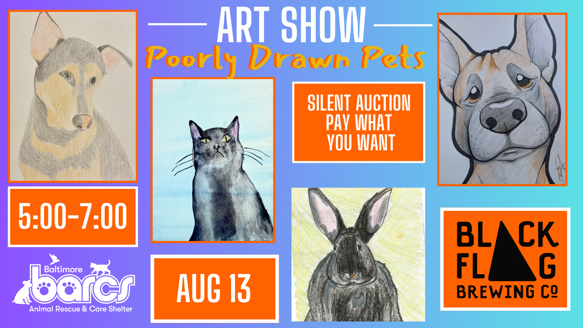 Poorly Drawn Pets Art Show at Black Flag Brewing Co