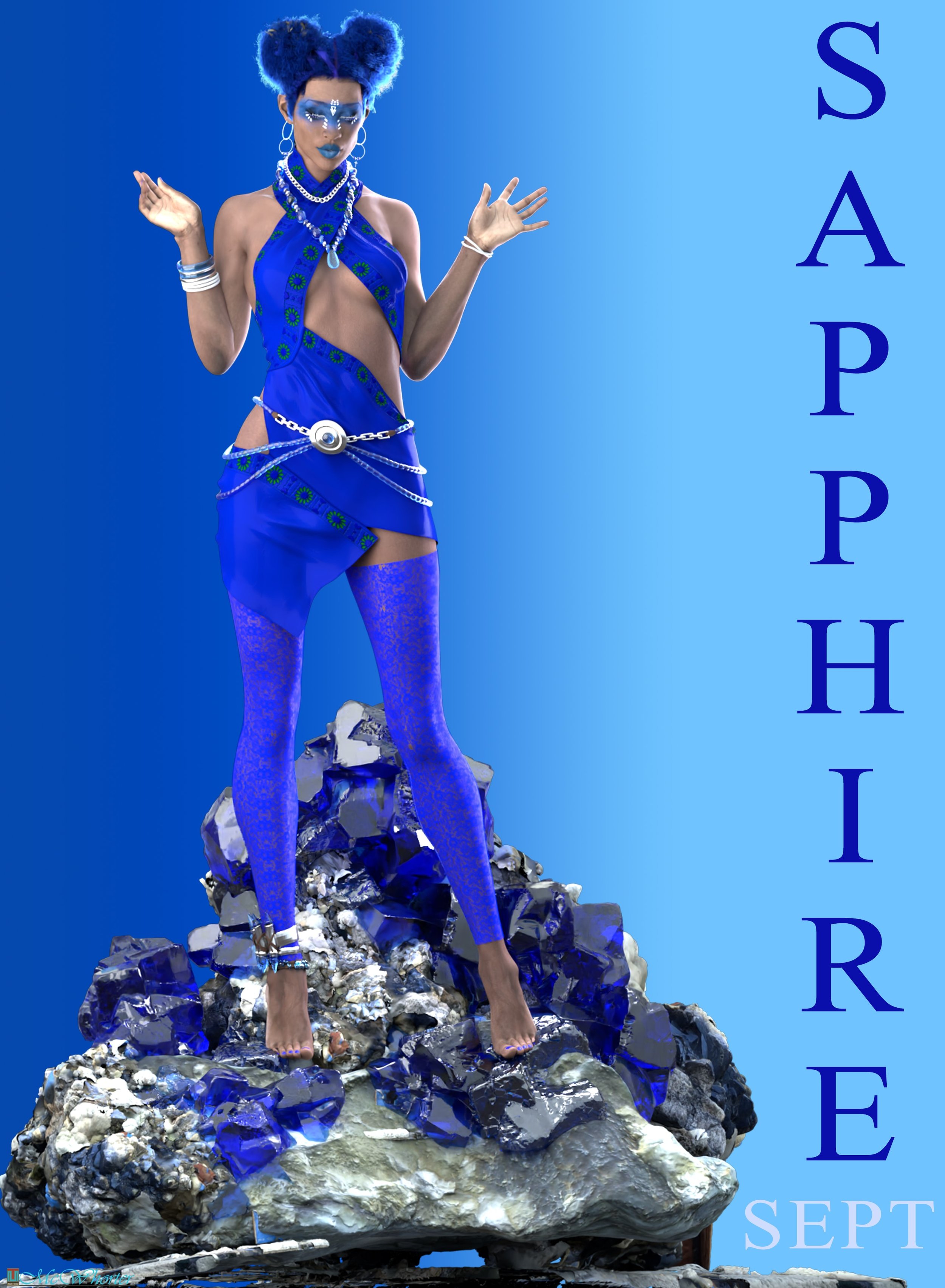 Sapphire: Sapphire stone which is known as "the blue of a clear sky just minutes after sundown". Seen as the guardian of innocence, a bestower of truth, a promoter of good health, and a preserver of chastity.