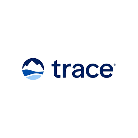 Trace logo with a circular emblem featuring a mountain and water symbol, and the word 'trace' in lowercase letters.