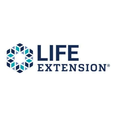 LIFE EXTENSION logo with geometric design in blue and gray, and text 'LIFE EXTENSION'.